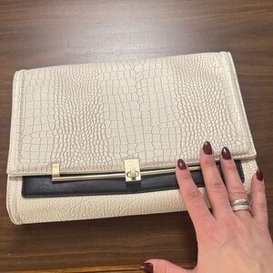 French Connection Cream Croc-Embossed Clutch